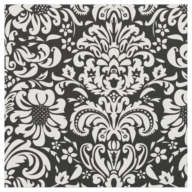 Tela Damasco floral blanco y negro (De cerca)