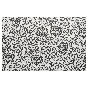 Tela Damasco floral blanco y negro elegante