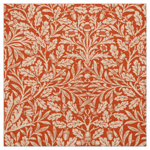 Tela Damasco floral de Art Nouveau, Naranja mandarín