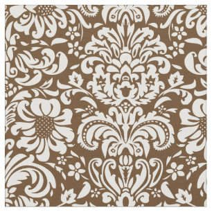 Tela Damasco floral de chocolate