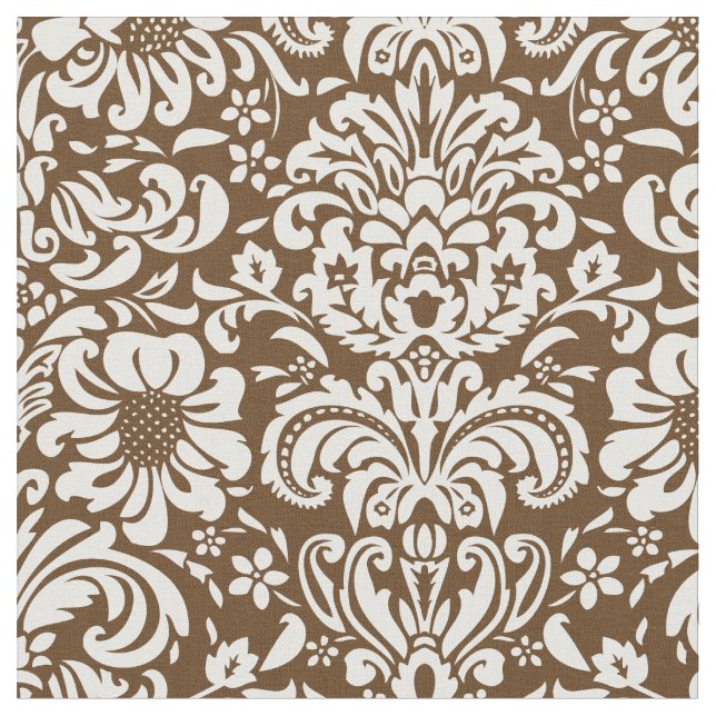 Tela Damasco floral de chocolate (De cerca)