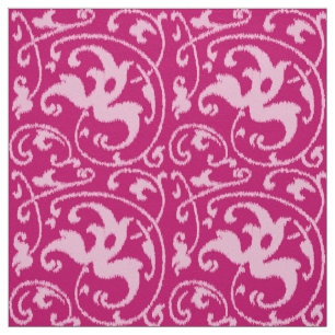 Tela Damasco floral de Ikat - fucsia y pálido - rosa