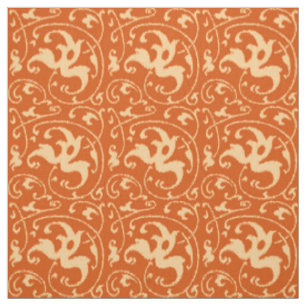 Tela Damasco floral de Ikat - mandarina