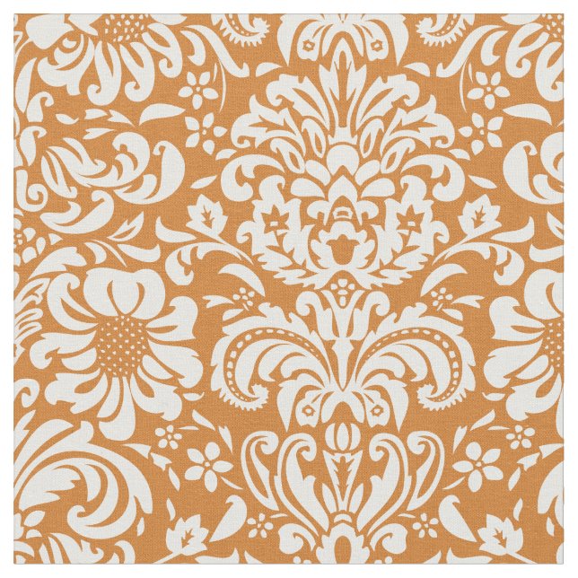 Tela Damasco floral de Naranja quemado (De cerca)