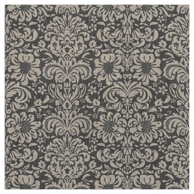 Tela Damasco floral gris de carbón vegetal (Retal)