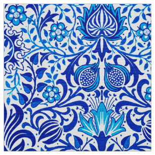 Tela Damasco floral jacobino, azul cobalto y blanco