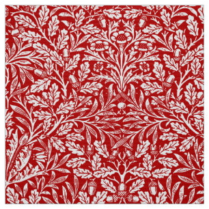 Tela Damasco floral modernista, rojo profundo y blanco