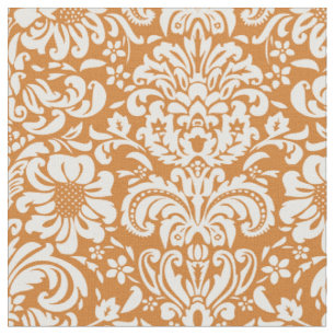 Tela Damasco Floral Naranja Quemado