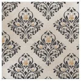 Tela Damasco floral negro en crema