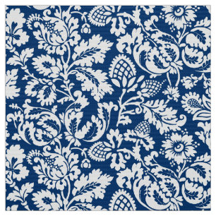 Tela Damasco floral William Morris, azul cobalto y blan