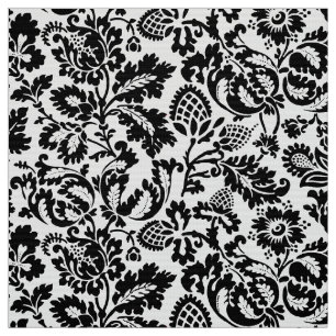 Tela Damasco floral William Morris, negro sobre blanco