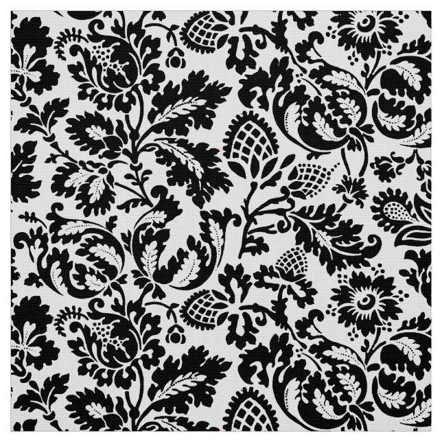 Tela Damasco floral William Morris, negro sobre blanco (Retal)