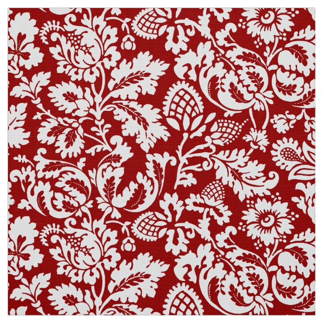 Tela Damasco floral William Morris, rojo profundo y bla (Retal)