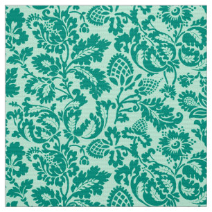 Tela Damasco floral William Morris, Turquesa y Aqua
