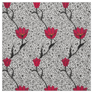 Tela Damasco, gris y rojo del tulipán de Nouveau del