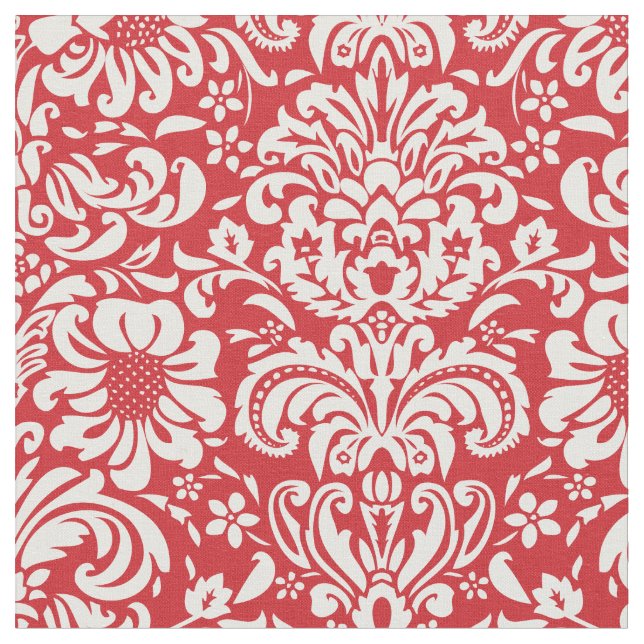 Tela Damasco rojo floral (De cerca)