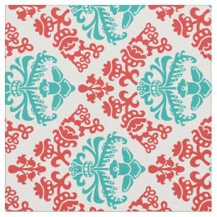 Tela Damasco rojo y verde azulado