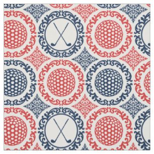 Tela Damask de Golf Preppy - Rojo y Azul Marino