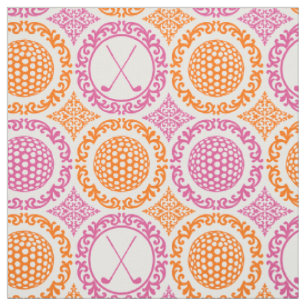 Tela Damask de Golf Preppy - Rosa Caliente y Naranja