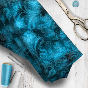 Tela Damask Floral Shimmer Turquoise Blue ID461