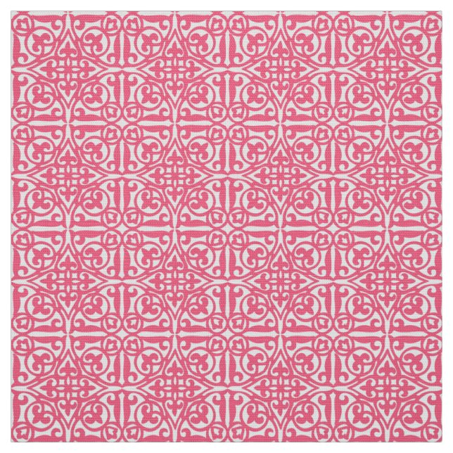Tela Damask medieval Fleur-de-lis, rosa de coral y blan (Retal)