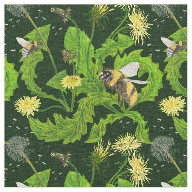 Tela Dandelions n Bees - Fabric (De cerca)