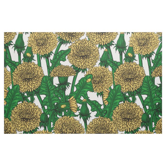 Tela Dandelions sobre blanco ("Cuarto gordo" (fat quarter))