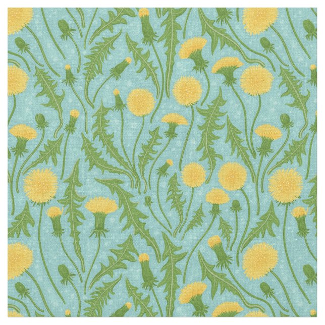 Tela Dandelions, verde, amarillo y azul (De cerca)