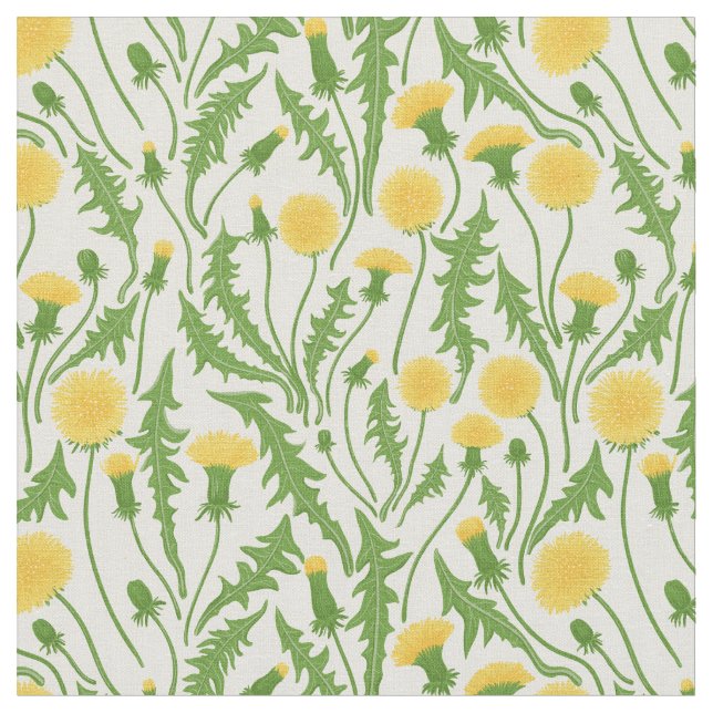 Tela Dandelions, verde, amarillo y blanco (De cerca)