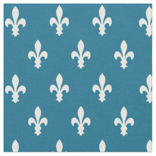 Tela Dark Cerulean Victorian Fleur de Lys Fabric