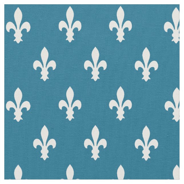 Tela Dark Cerulean Victorian Fleur de Lys Fabric (De cerca)