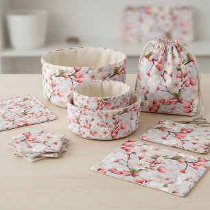 Tela de acuarela de flor de cerezo rosa y blanca