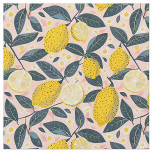 Tela de Algodón con Estampado de Limón Amarillo