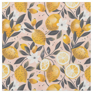 Tela de Algodón con Estampado de Limón Amarillo