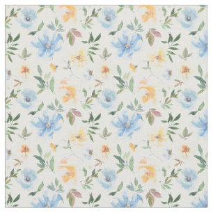 Tela de Algodón con Estampado Floral Azul Amarillo