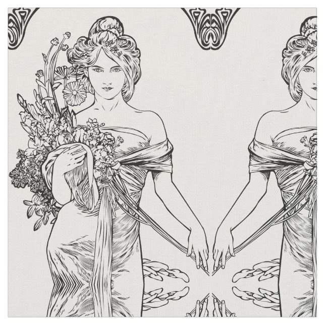 Tela de algodón de Alfonso Mucha del nouveau del (De cerca)