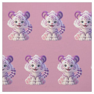 Tela de algodón de tigre bebé morado lindo