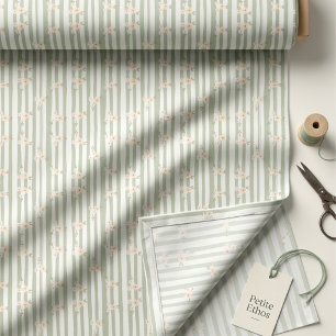 Tela de Algodón Peinado Floral Mini Raya Sage