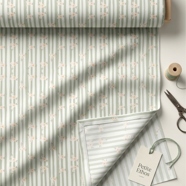 Tela de Algodón Peinado Floral Mini Raya Sage (Subido por el creador)