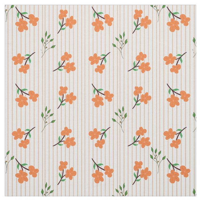 Tela de Algodón Pima Floral con Rayas de Melocotón (Retal)