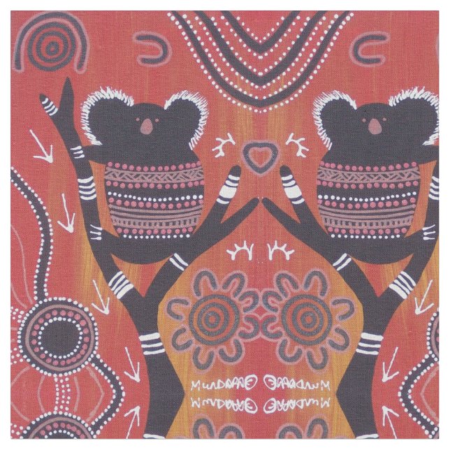 Tela de arte aborigen de Koala Roja (De cerca)