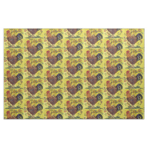 Tela de arte folclórico de gallo rojo amarillo
