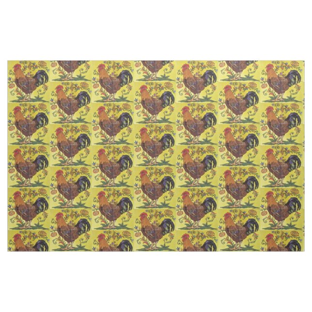Tela de arte folclórico de gallo rojo amarillo ("Cuarto gordo" (fat quarter))