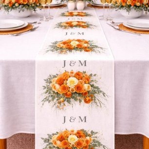 Tela de boda floral naranja elegante con monograma