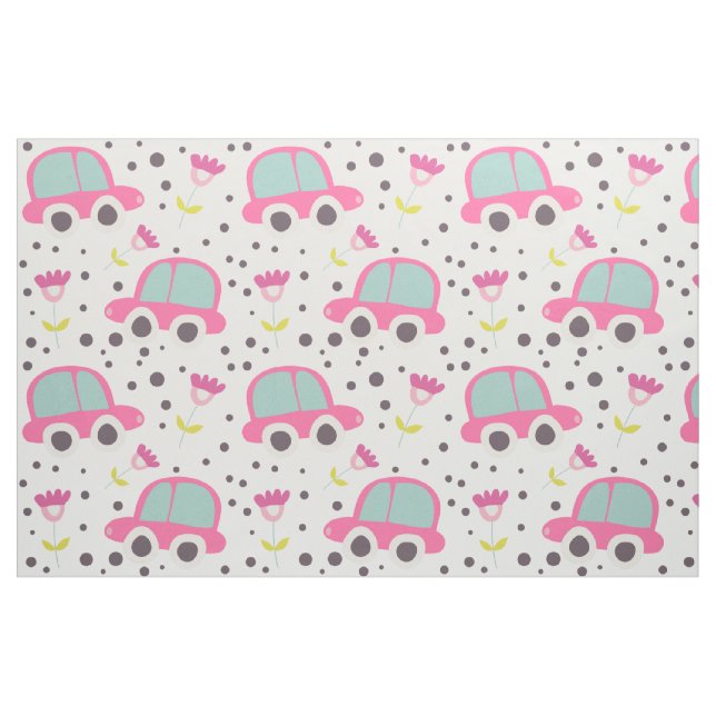 Tela de Coches y Flores Rosa ("Cuarto gordo" (fat quarter))