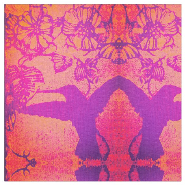Tela de colibríes de lavanda y naranja (De cerca)