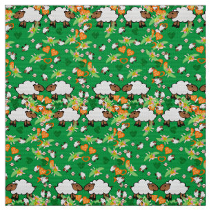 Tela de corazón verde floral de oveja