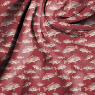Tela de coser roja con estampado de pez pargo rojo