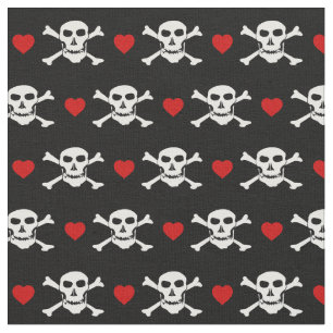 Tela de cráneo y corazón rojo - moda pirata/barco