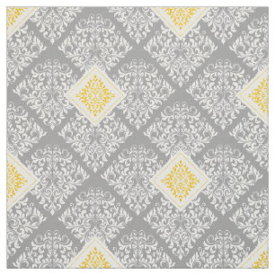 tela de Damasco gris amarillo barroco ornamental